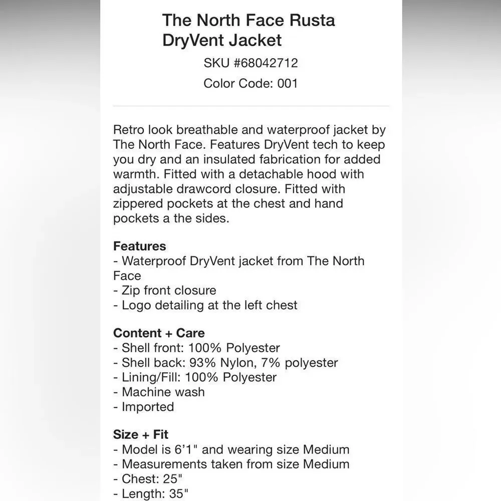 The North Face Rusta DryVent Jacket/ M